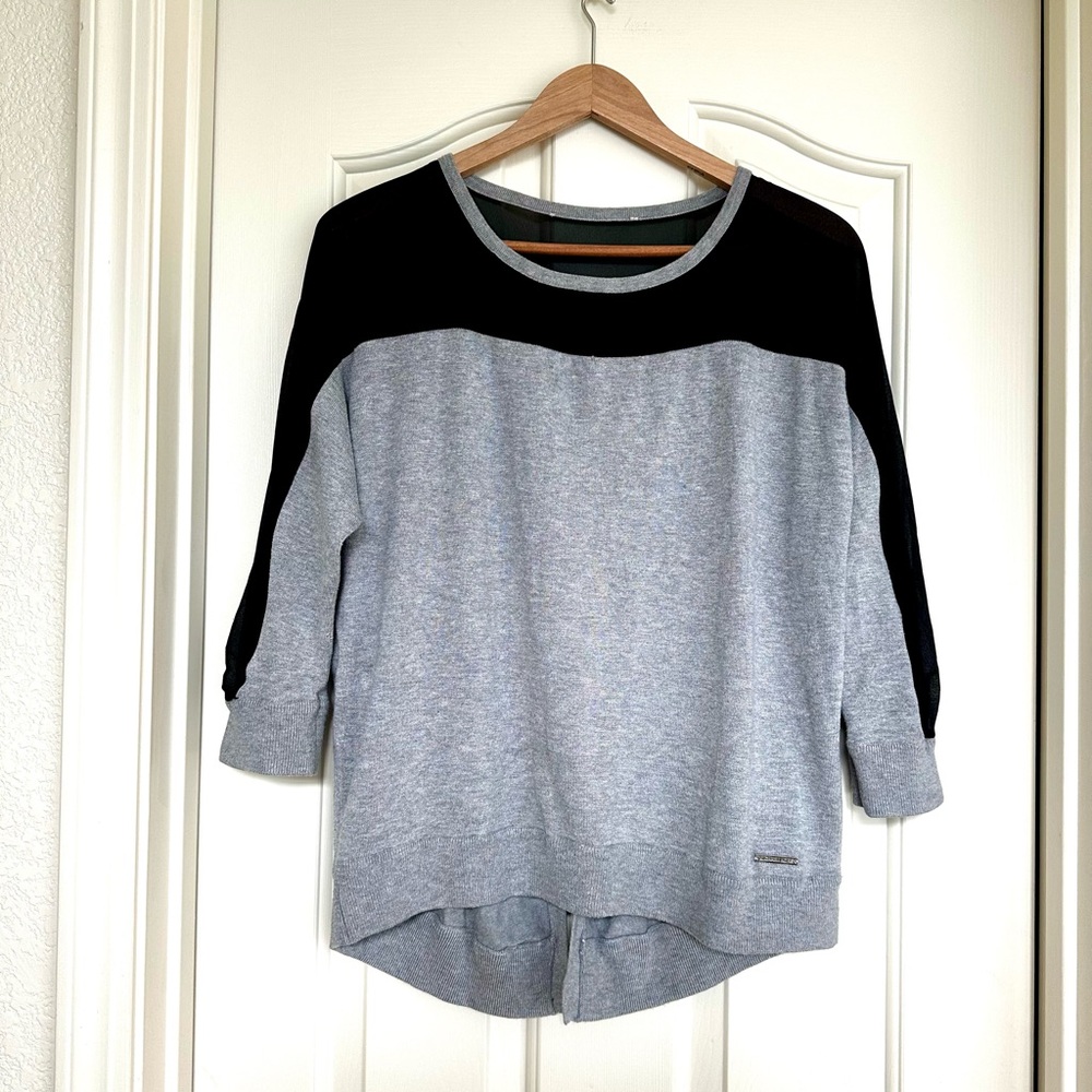 EUC:Michael Kors Women's 3/4 Sleeve Grey Sweater with Black Sheer Top Size M